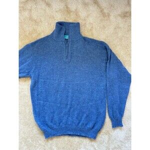 Grupo Esmeralda Men's 100% Baby Alpaca Sweater Blue1/4 Zip Cozy Preppy EUC